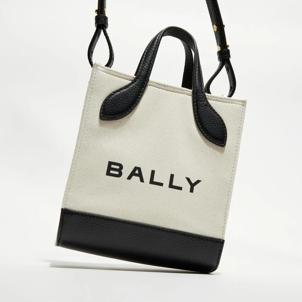 Femme Bally Sacs^Sac fourre-tout en Coton & Cuir naturel/noir - 17x20x 9 cm