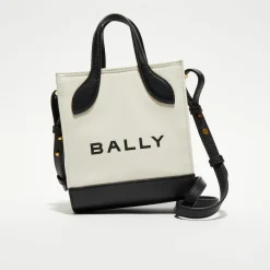 Femme Bally Sacs^Sac fourre-tout en Coton & Cuir naturel/noir - 17x20x 9 cm