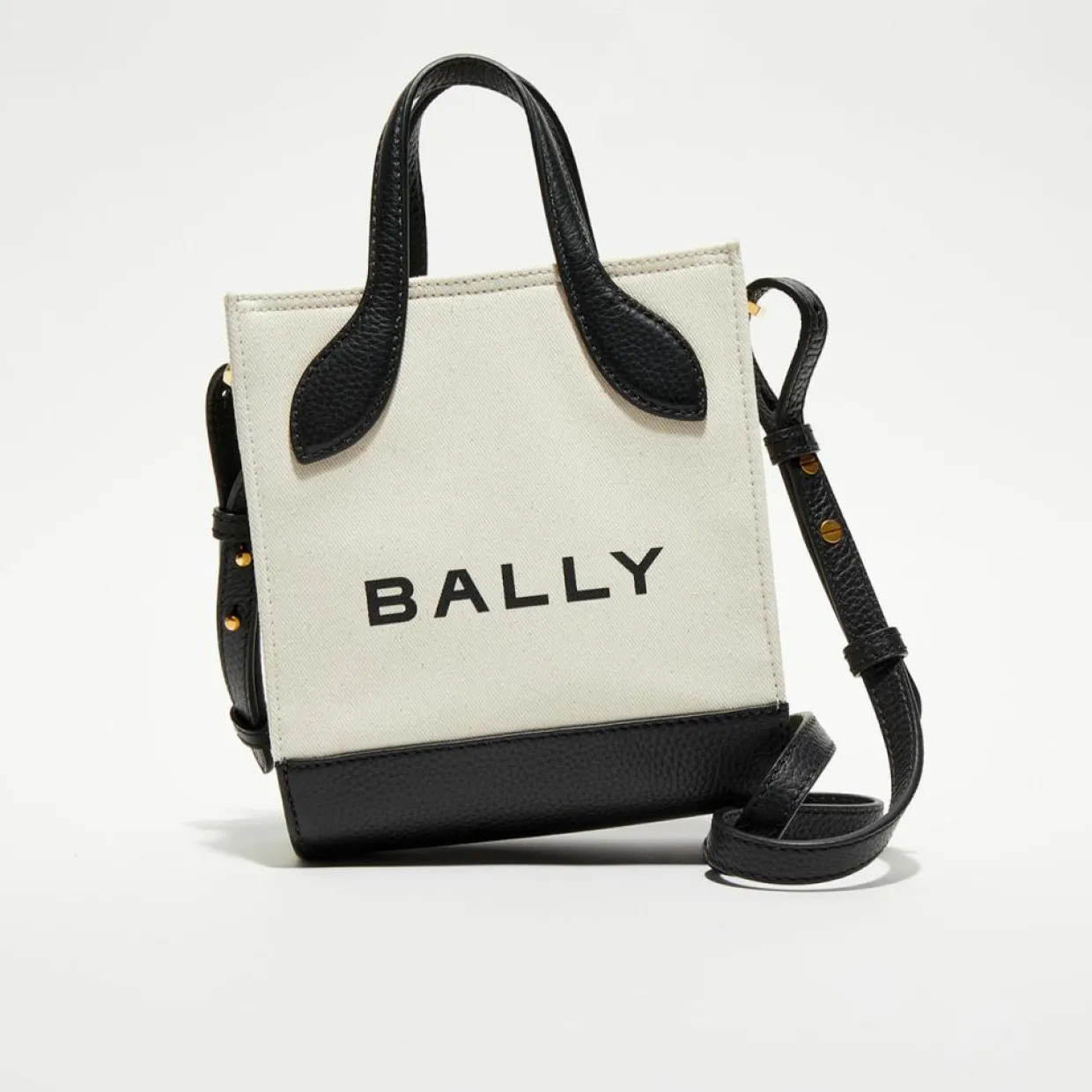 Femme Bally Sacs^Sac fourre-tout en Coton & Cuir naturel/noir - 17x20x 9 cm
