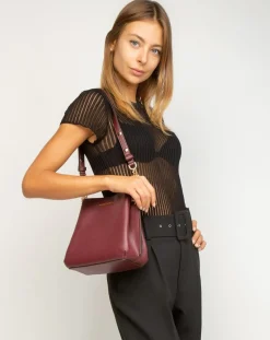 Sac seau en Cuir Teagen bordeaux - 17x12x9 cm-Michael Kors
