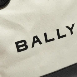 Sac shopping avec logo en Coton & Cuir naturel/noir - 35x40x12 cm-Bally Best