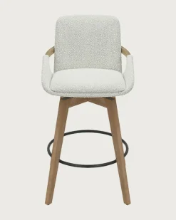 Saly - Chaise de bar en tissu bouclette et pieds en bois-Uniqka Discount
