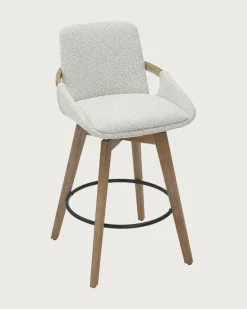 Saly - Chaise de bar en tissu bouclette et pieds en bois-Uniqka Discount