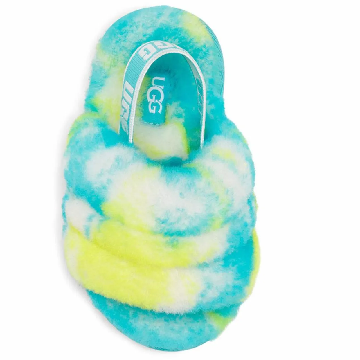 Sandales chaussons en Peau de Mouton Fluff Slide Marble bleu/jaune-Ugg Clearance
