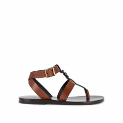 Femme Saint Laurent Sandales Plates^Sandales en cuir Hardy marron