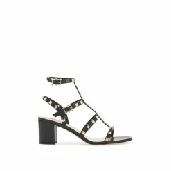 Femme Valentino Garavani Sandales Plates^Sandales en cuir Rockstud 60 noires