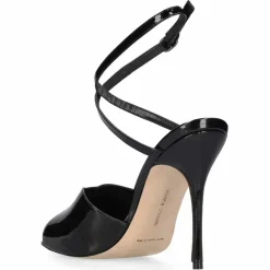 Femme Manolo Blahnik Sandales À Talons^Sandales en Cuir verni Hourani noires - Talon 10.5 cm