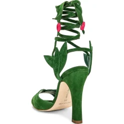 Femme Manolo Blahnik Sandales À Talons^Sandales en Velours de Cuir Ossie vertes - Talon 10.5 cm