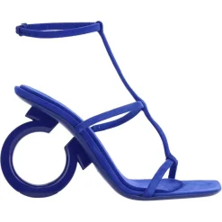 Sandales en Velours de Cuir Elina bleues - Talon 10.5 cm-Salvatore Ferragamo