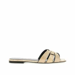 Sandales plates en cuir anguille Tribute beiges-Saint Laurent Clearance