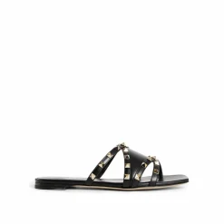 Sandales plates en cuir Rockstud noires-Valentino Garavani Best