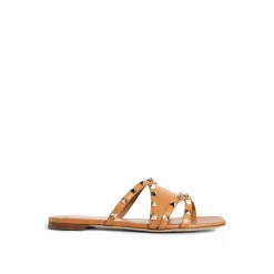 Femme Valentino Garavani Sandales Plates^Sandales plates en cuir Rockstud marron