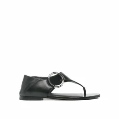 Femme Saint Laurent Sandales Plates^Sandales plates en cuir Ring noires