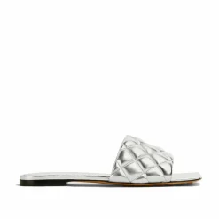 Femme Bottega Veneta Sandales Plates^Sandales rembourrées argentées