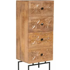 Bois & Chiffons Meubles De Rangement^Semainier 4 tiroirs manguier sculture naturel - 45x40x115 cm