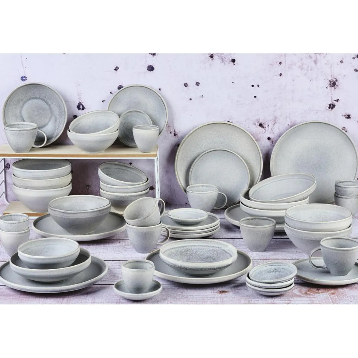 Bjorn Assiettes^Service Complet en Grès Stone gris clair - 48 pièces
