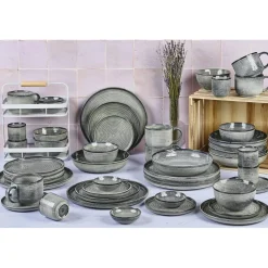 Service Complet en Grès Zen gris/bleu - 48 pièces-Bjorn Discount