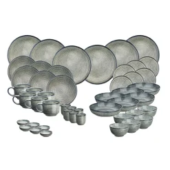 Service Complet en Grès Zen gris/bleu - 48 pièces-Bjorn Discount