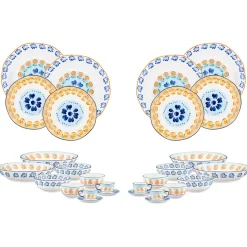 Bjorn Assiettes^Service Complet en Porcelaine Napoli multicolore - 28 Pièces