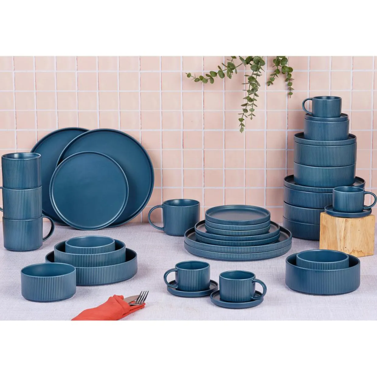 Bjorn Assiettes^Service Complet Scandi bleu marine - 36 Pièces