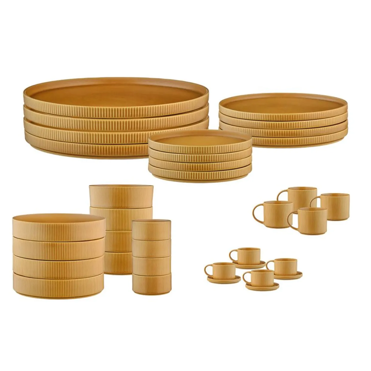 Bjorn Assiettes^Service Complet Scandi jaune ocre - 36 Pièces