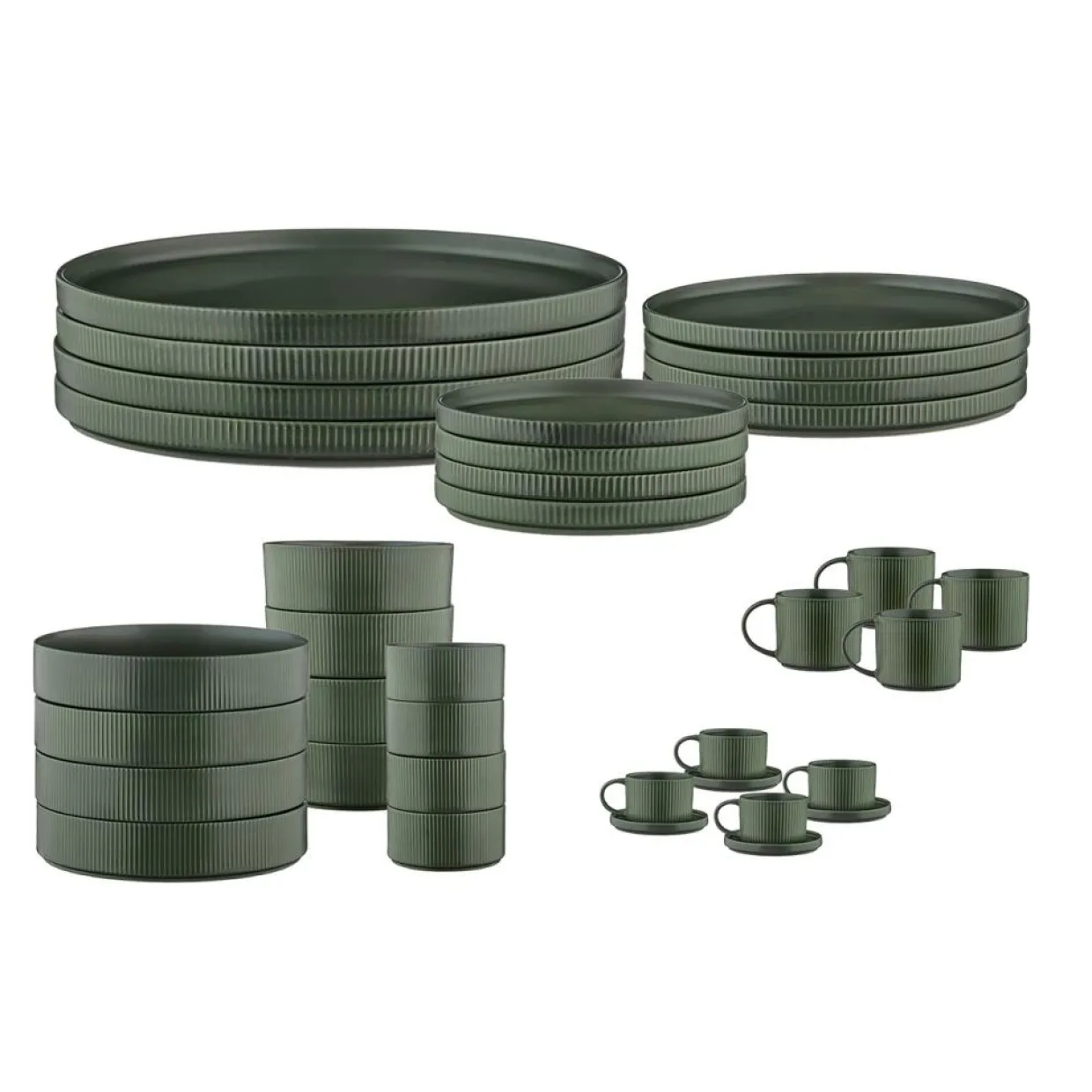 Bjorn Assiettes^Service Complet Scandi vert olive - 36 Pièces