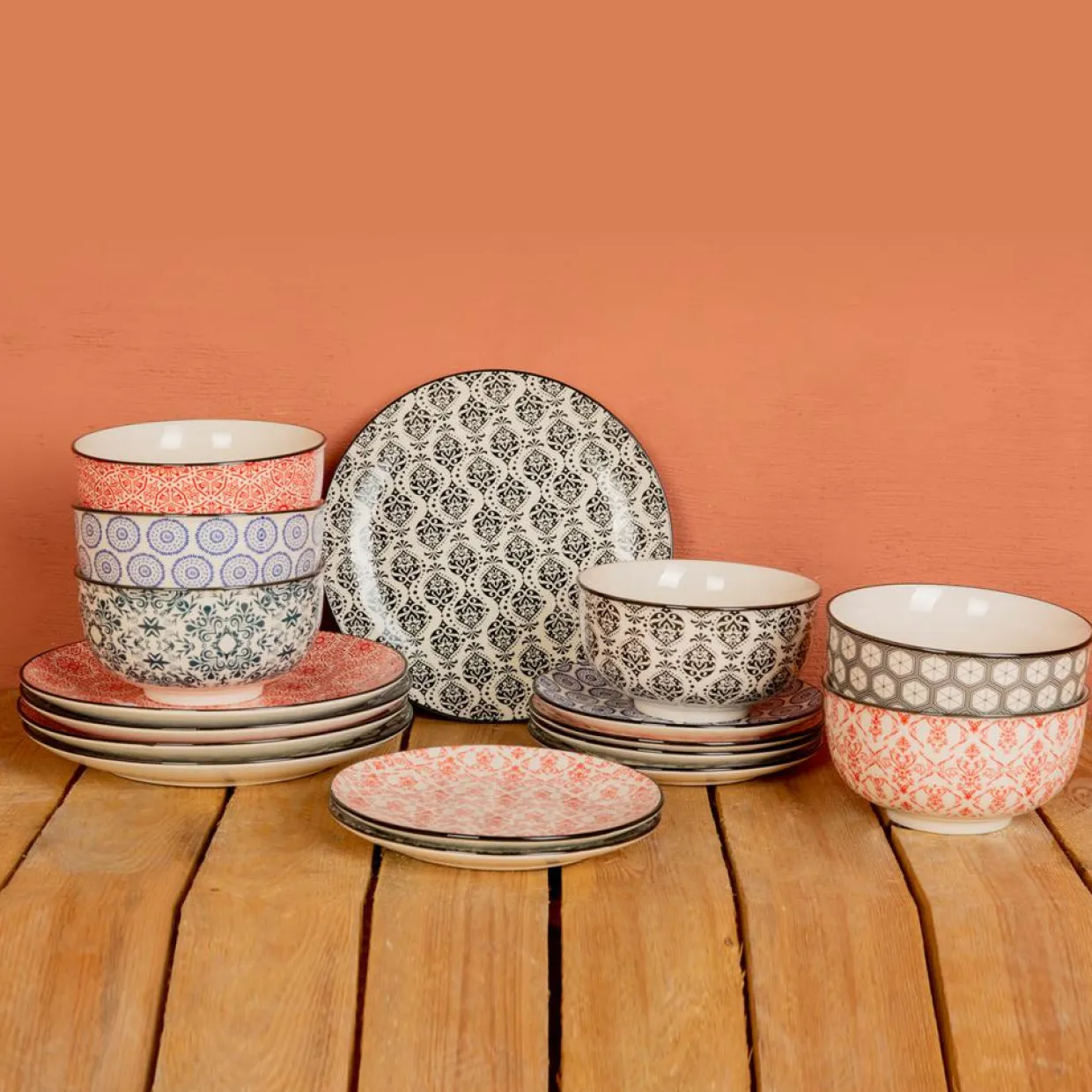 Cosy & Trendy Assiettes^Service de table en Grès Délirio assorti multicolore -18 pièces