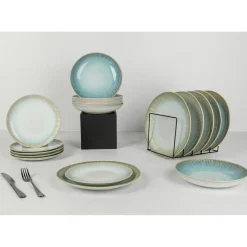Cosy & Trendy Assiettes^Service de table en Grès Listra bleu/beige - 18 pièces