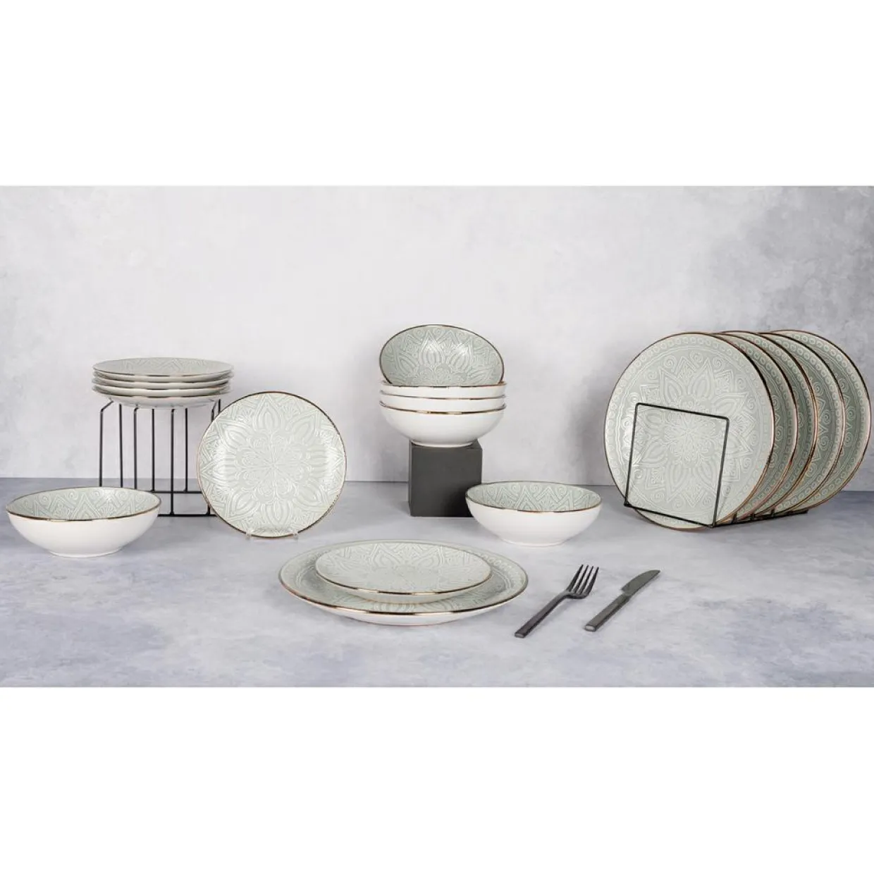 Cosy & Trendy Assiettes^Service de table en Grès Murano vert - 18 pièces