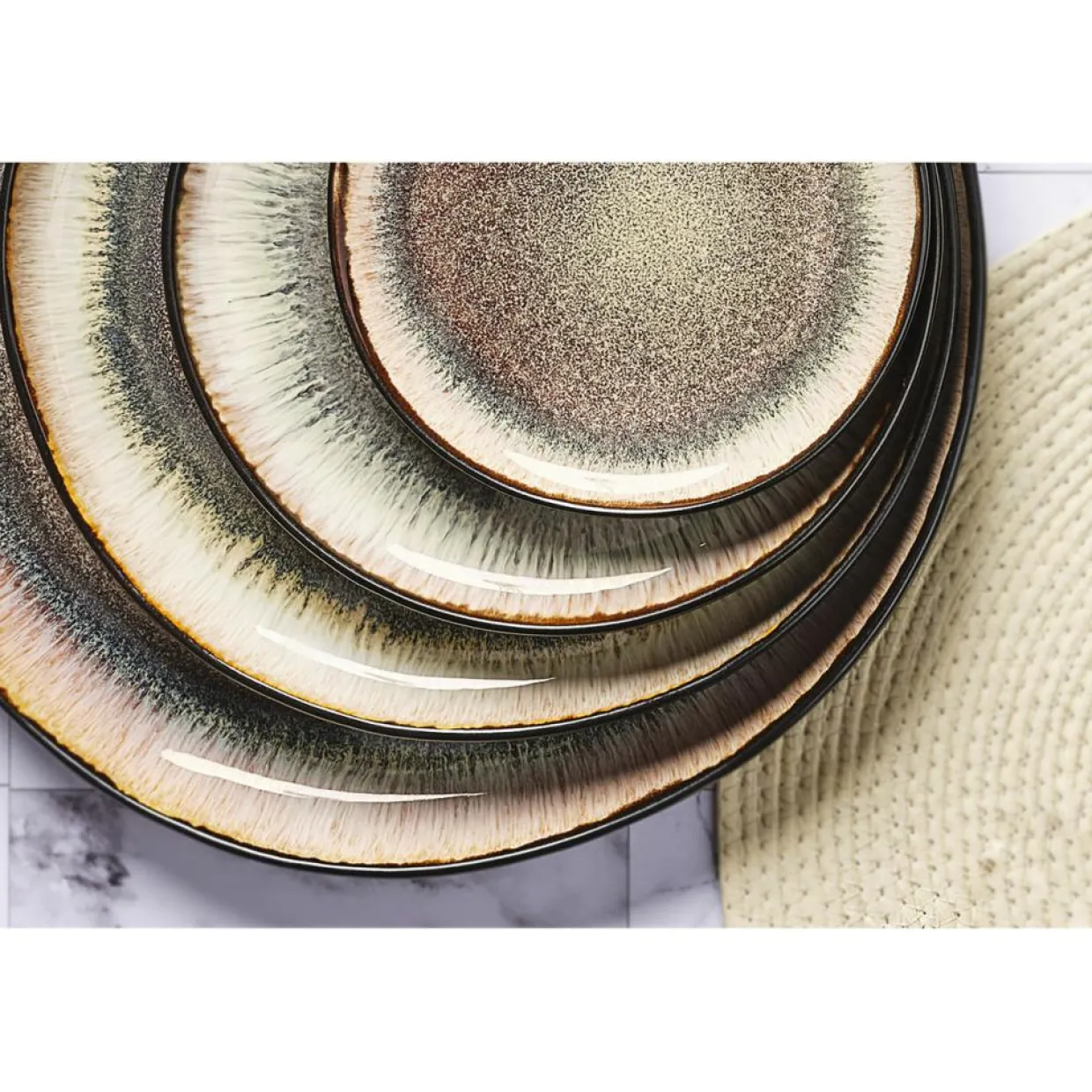 Bjorn Assiettes^Service Les Essentiels en Grès Iris beige/marron - 18 pièces