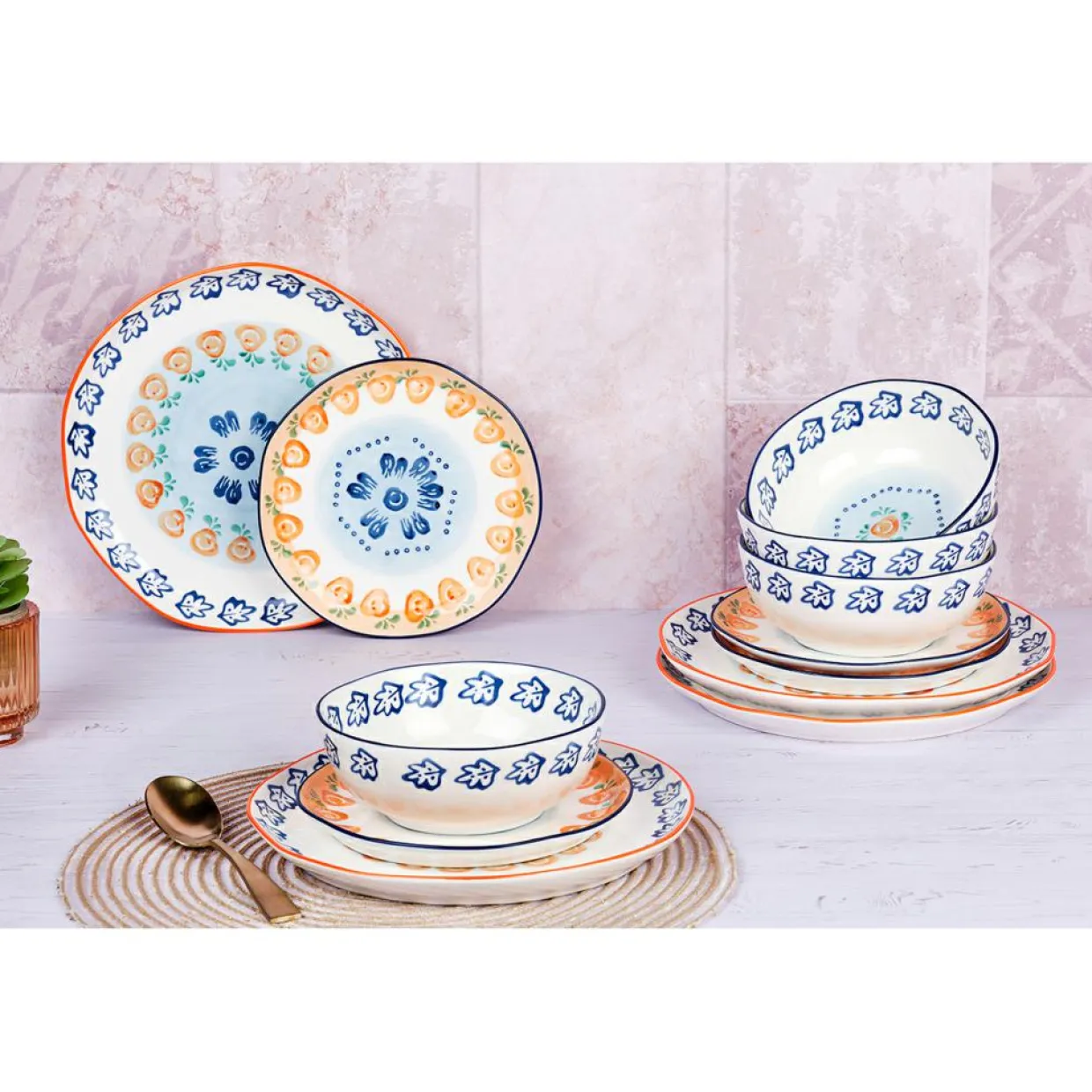 Service Les Essentiels en Porcelaine Napoli multicolore - 12 pièces-Bjorn