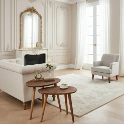 Bois & Chiffons Tables^Set 2 tables d'appoint plateau sculpté bois massif Acacia Adir Marron - 58x40x46 cm