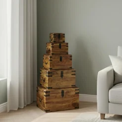 Bois & Chiffons Meubles De Rangement^Set de 5 coffres Manguier Taba Marron - 60x45x36 cm