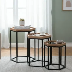 Set de 3 tables basses gigognes Acacia Tyla Naturel - 44x44x56 cm-Bois & Chiffons Outlet
