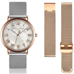 Set Montre Femme 2 Bracelets Classique en Acier argenté/rose doré-Amelia Parker