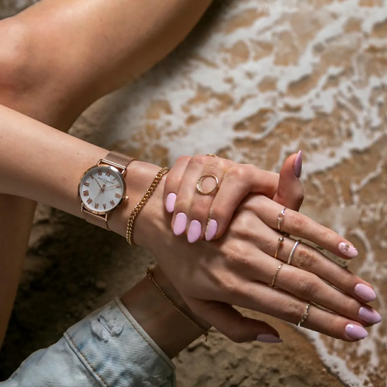 Set Montre Femme 2 Bracelets Classique en Acier argenté/rose doré-Amelia Parker