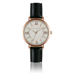 Set Montre Femme 2 Bracelets Petite Classique en Acier & Cuir rose doré/noir-Amelia Parker Hot