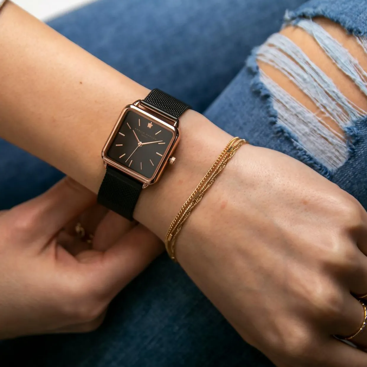 Femme Amelia Parker Montres^Set Montre Femme 2 Bracelets Night Plaza en Acier rose doré/noir