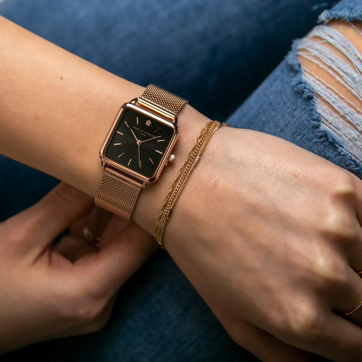 Femme Amelia Parker Montres^Set Montre Femme 2 Bracelets Night Plaza en Acier rose doré/noir