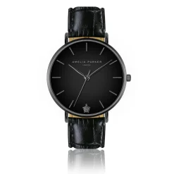 Set Montre Femme 2 Bracelets Jet Black en Acier & Cuir noir-Amelia Parker New