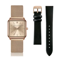 Femme Amelia Parker Montres^Set Montre Femme 2 Bracelets Gold Plaza en Acier & Cuir rose doré/noir