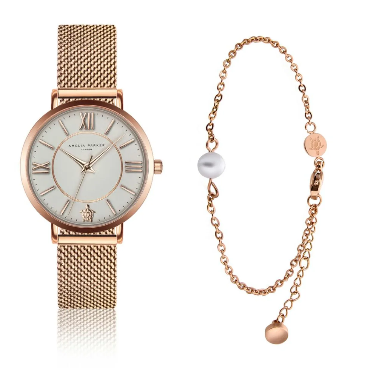 Set Montre Femme & Bracelet Petite Classique en Acier rose doré-Amelia Parker
