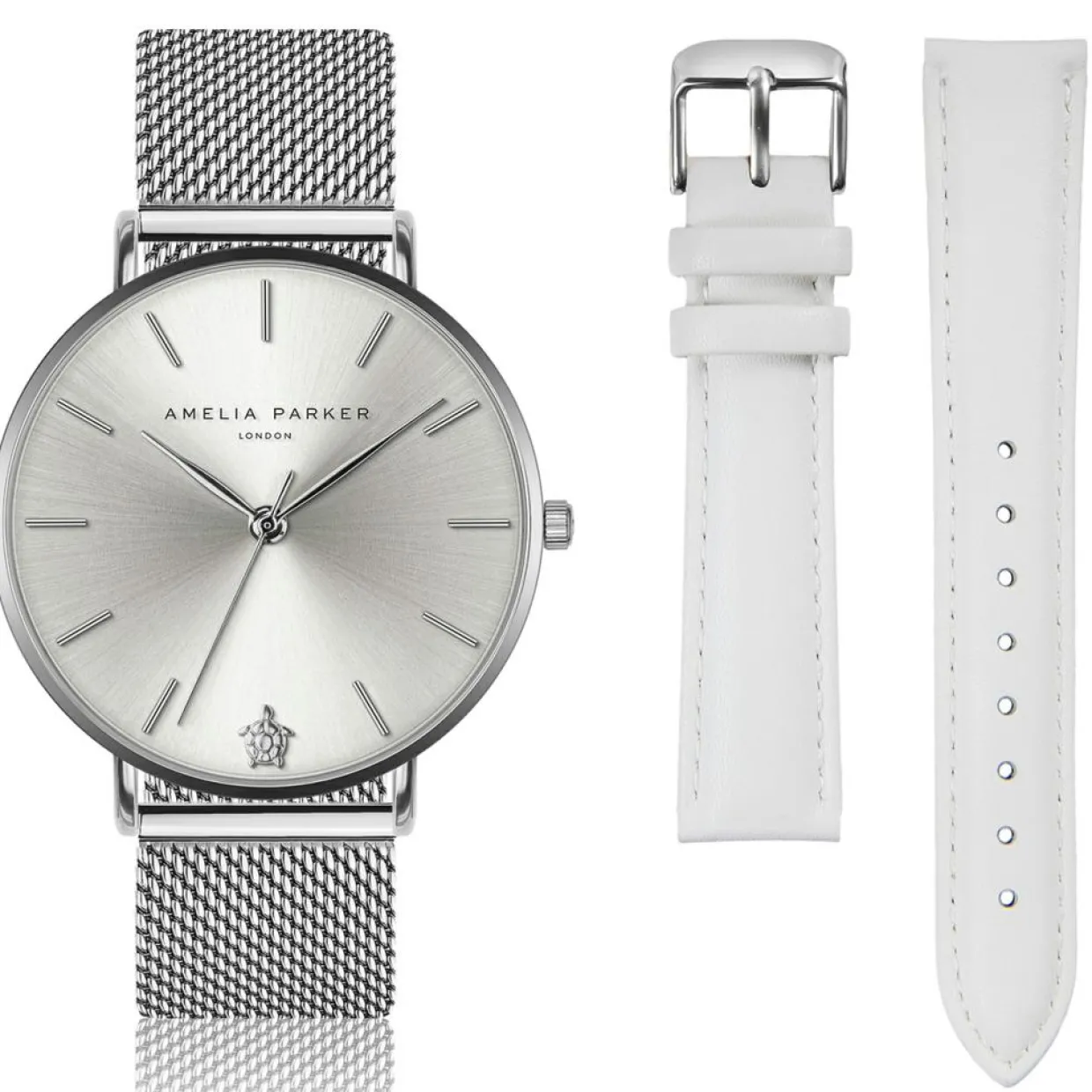 Femme Amelia Parker Montres^Set Montre Femme 2 Bracelets Capsule en Acier & Cuir argenté/blanc