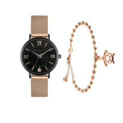 Femme Amelia Parker Montres^Set Montre Femme & Bracelet Petite Noir en Acier rose doré