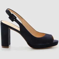 Slingback en Velours de Cuir Lija marine - Talon 9 cm-Cosmoparis Outlet