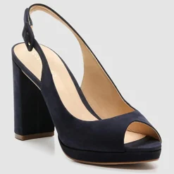 Slingback en Velours de Cuir Lija marine - Talon 9 cm-Cosmoparis Outlet