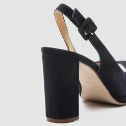 Slingback en Velours de Cuir Lija marine - Talon 9 cm-Cosmoparis Outlet