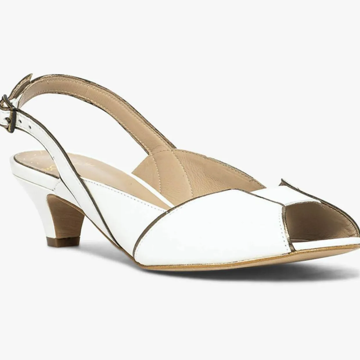 Slingbacks en Cuir Hervea crème-Bocage New