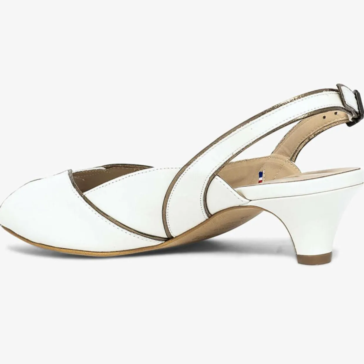 Slingbacks en Cuir Hervea crème-Bocage New