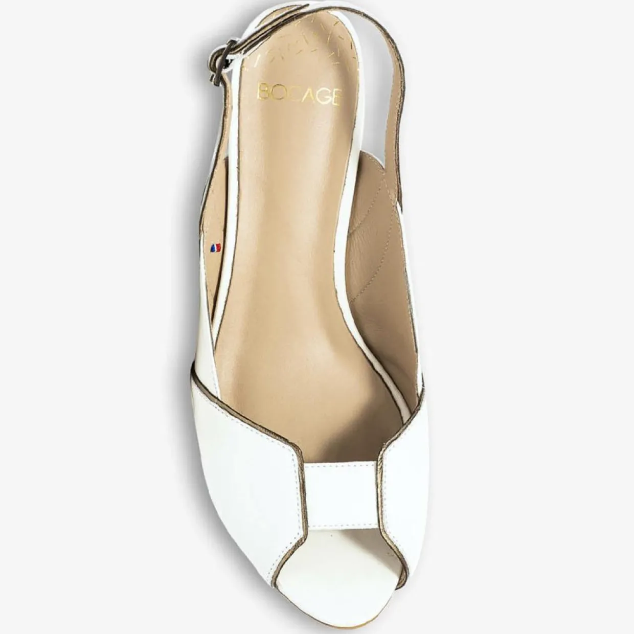 Slingbacks en Cuir Hervea crème-Bocage New